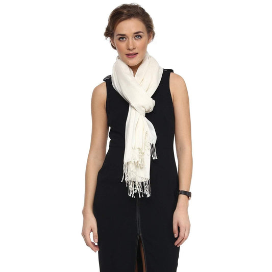Pashtush Womens Scarf, Stole Jacquard, Paisley, White