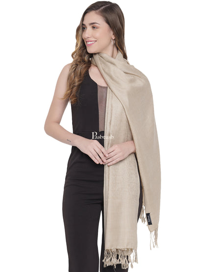 Pashtush India Womens Stoles and Scarves Scarf Pashtush Womens Self Stole, Fine Wool, Paisley Weave, Beige