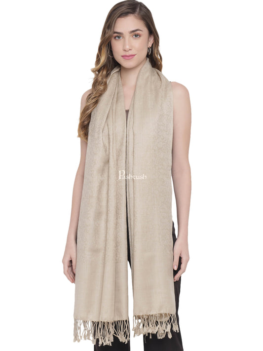 Pashtush India Womens Stoles and Scarves Scarf Pashtush Womens Self Stole, Fine Wool, Paisley Weave, Beige