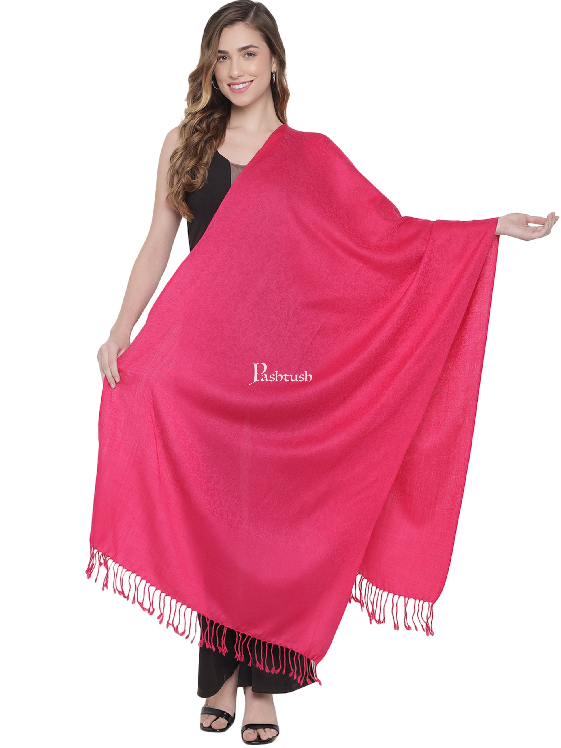 Pashtush India Womens Stoles and Scarves Scarf Pashtush Womens Self Stole, Fine Wool, Paisley Weave, Neo Pink