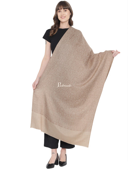 Pashtush India Womens Stoles and Scarves Scarf Pashtush Womens Self Stole, Fine Wool, Paisley Weave, Taupe