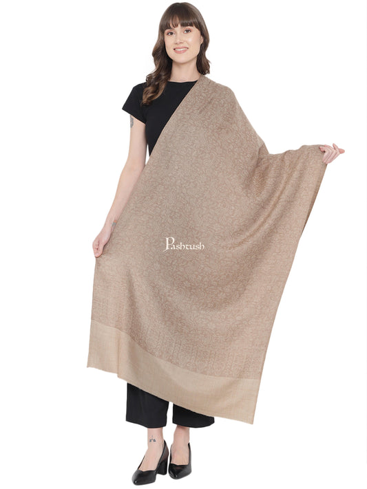 Pashtush India Womens Stoles and Scarves Scarf Pashtush Womens Self Stole, Fine Wool, Paisley Weave, Taupe