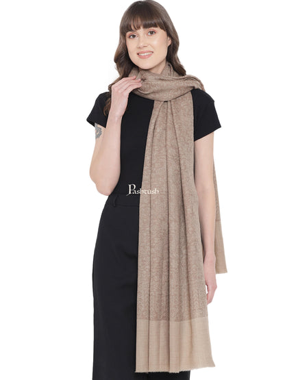 Pashtush India Womens Stoles and Scarves Scarf Pashtush Womens Self Stole, Fine Wool, Paisley Weave, Taupe
