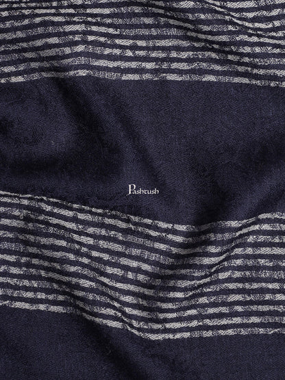 Pashtush India Womens Stoles and Scarves Scarf Pashtush Womens Self Stole, Fine Wool, Striped Weave, Navy Blue