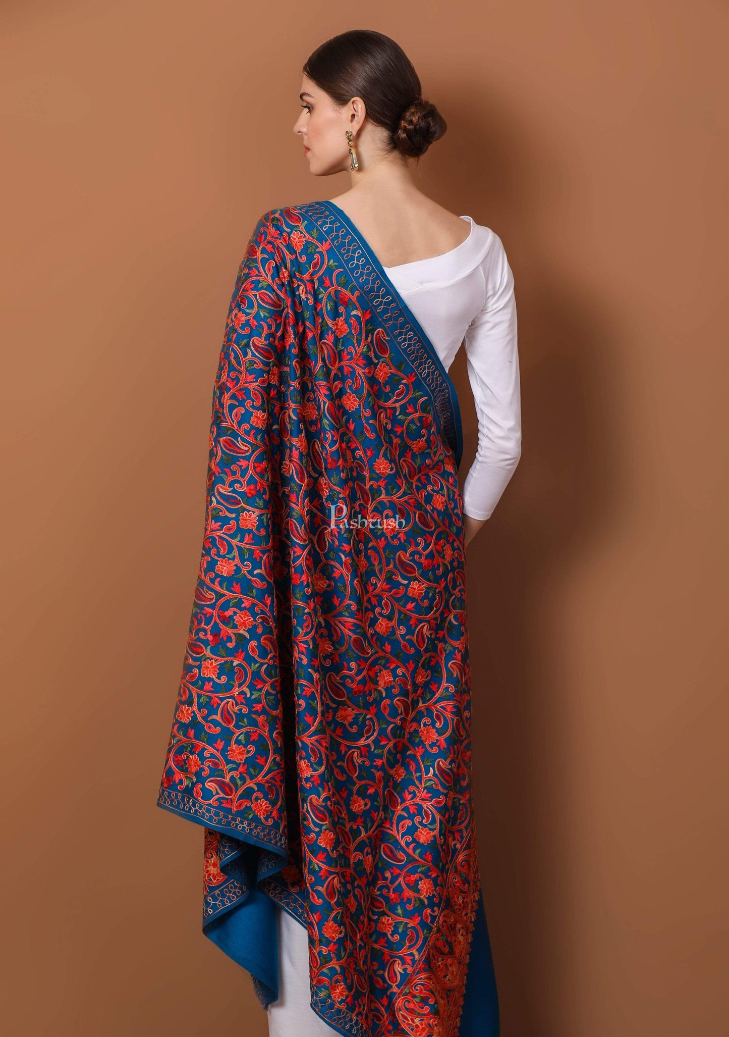 Pashtush India 100x200 Pashtush Womens Shawl, Aari Embroidery, Ferozah