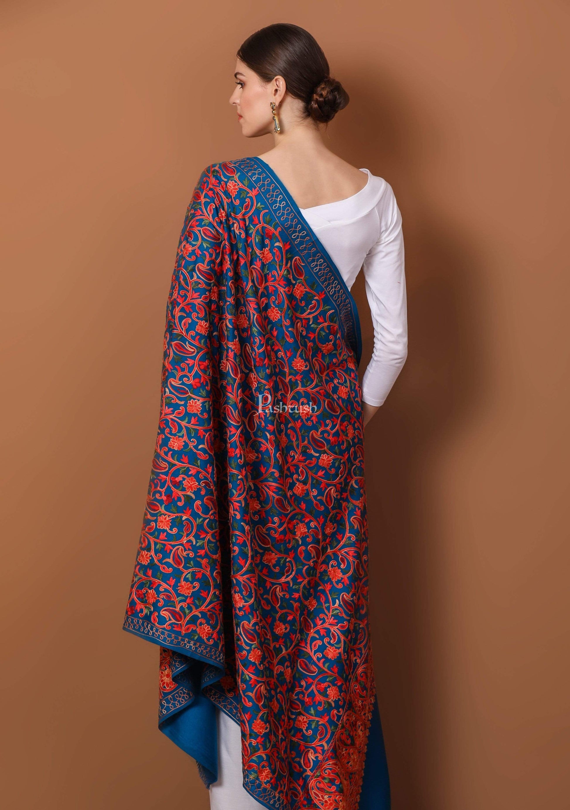 Pashtush India 100x200 Pashtush Womens Shawl, Aari Embroidery, Ferozah