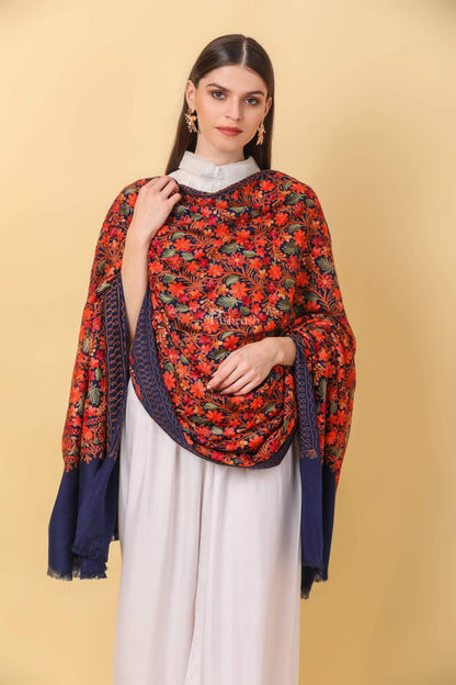Pashtush India 100x200 Pashtush Womens Shawl, Aari Embroidery, Navy Blue