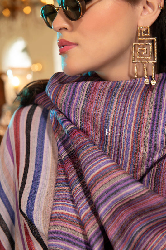 Pashtush India Womens Shawls Pashtush Womens Shawl, Cashmere Blended, Extra Fine Wool, Reversible Weave, Striped