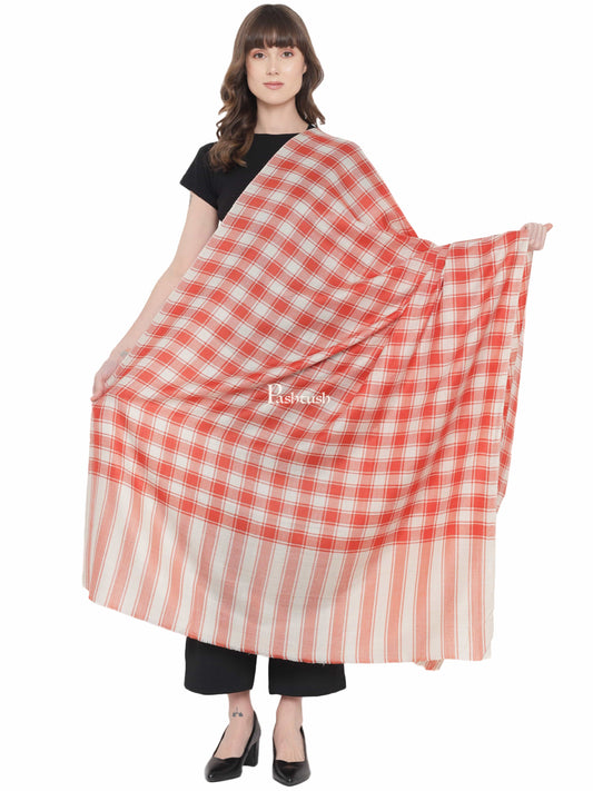 Pashwool Womens Shawls Pashtush Womens Shawl, Checkered Weave, Soft Fine Wool, Beige and orange