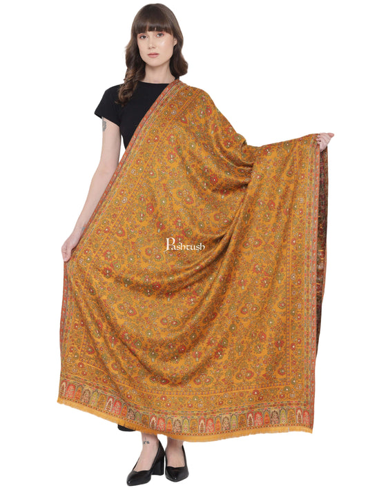 Pashtush India Womens Shawls Pashtush Womens Shawl, Faux Pashmina, Ethnic Weave, Mustard