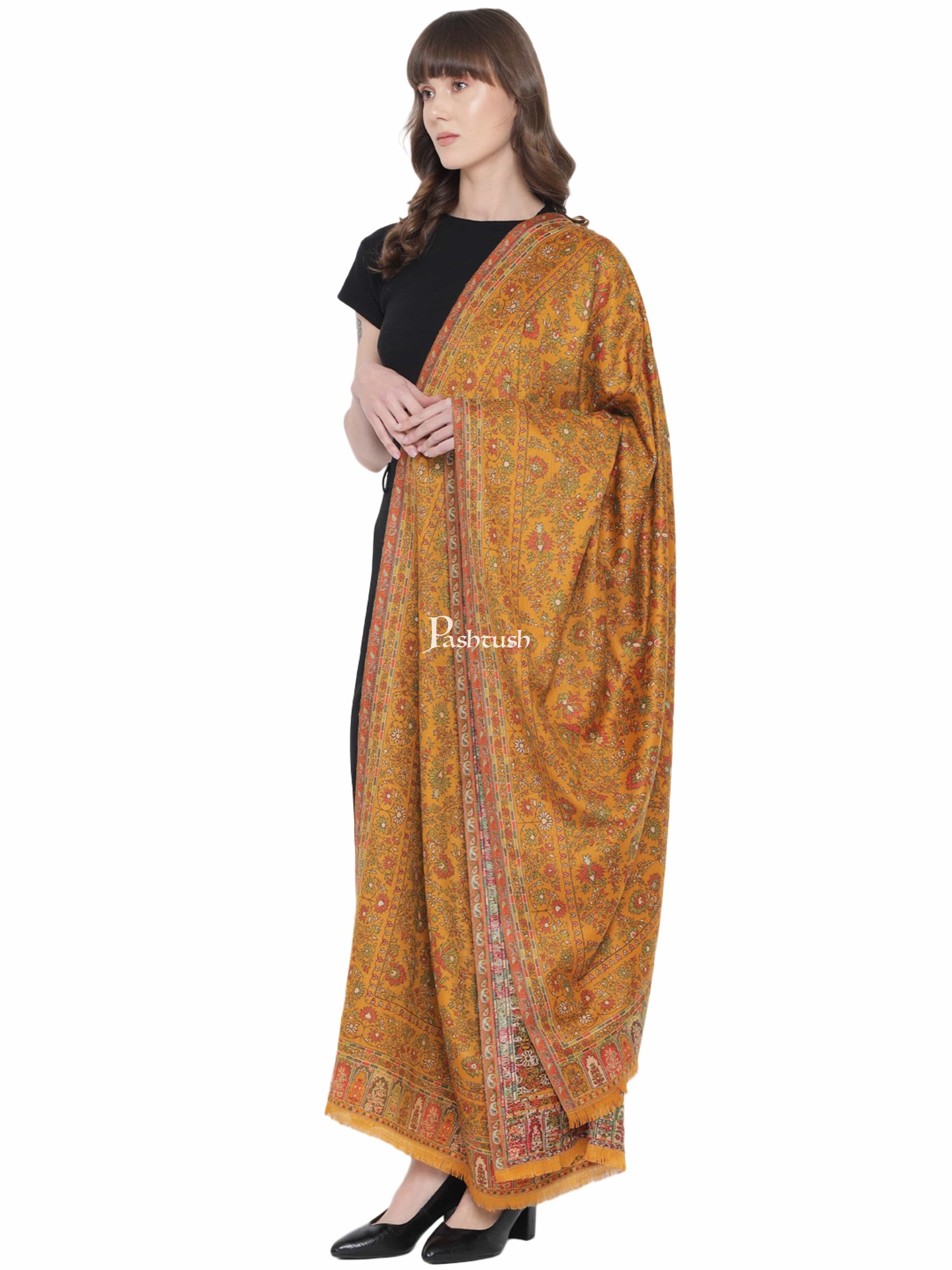 Pashtush India Womens Shawls Pashtush Womens Shawl, Faux Pashmina, Ethnic Weave, Mustard