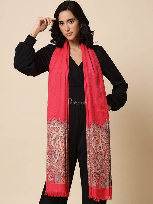 Pashtush India Womens Shawls Pashtush Womens Shawl, Faux Pashmina, Woven Palla Design , Hot Pink