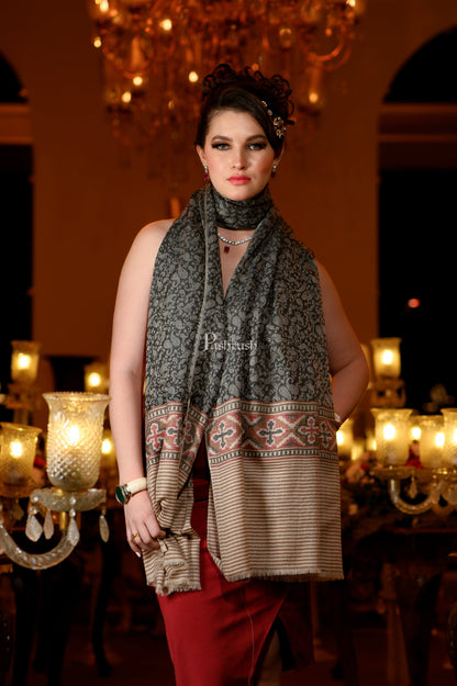 Pashtush India Womens Shawls Pashtush Womens Shawl, Fine Wool, Aztec Weave, Soft light weight, Black