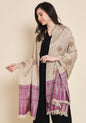 Pashtush India Womens Shawls Pashtush Womens Shawl, Fine Wool, Bootey Kashmiri Embroidery, Beige and Violet