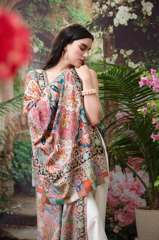 Pashtush India Womens Shawls Pashtush Womens Shawl, Fine Wool, Hand Embroidery, Kalamkari Design, Multicolour, Soft and Warm