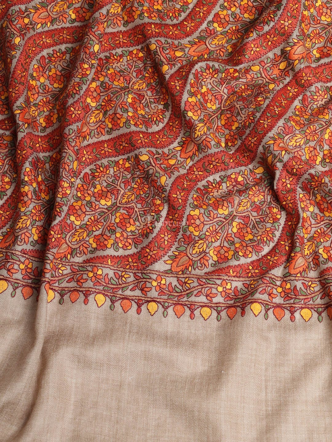 Pashtush India Womens Shawls Pashtush Womens Shawl, Fine Wool, Needlework Jaal, Papier Mache Embroidery, Beige