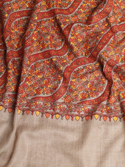 Pashtush India Womens Shawls Pashtush Womens Shawl, Fine Wool, Needlework Jaal, Papier Mache Embroidery, Beige