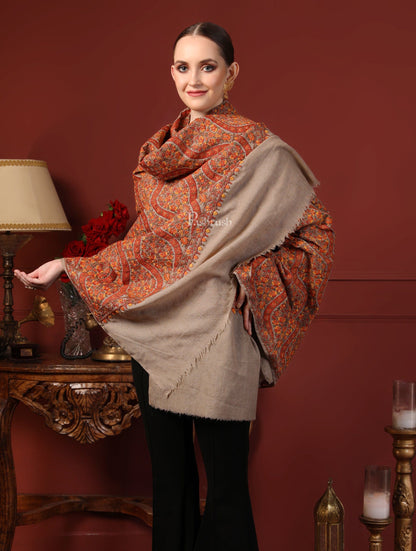 Pashtush India Womens Shawls Pashtush Womens Shawl, Fine Wool, Needlework Jaal, Papier Mache Embroidery, Beige