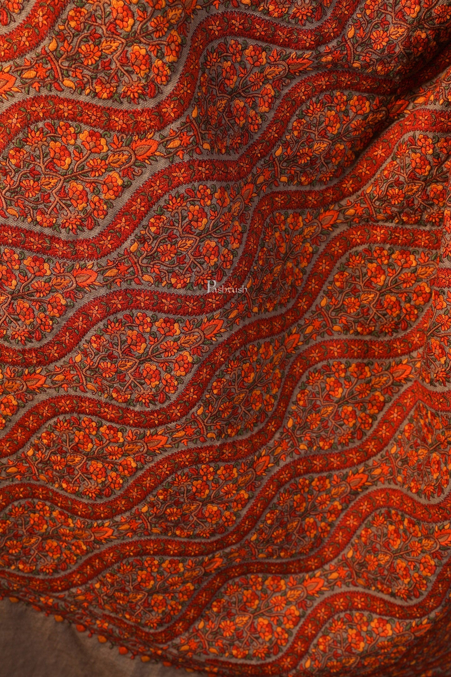 Pashtush India Womens Shawls Pashtush Womens Shawl, Fine Wool, Needlework Jaal, Papier Mache Embroidery, Beige