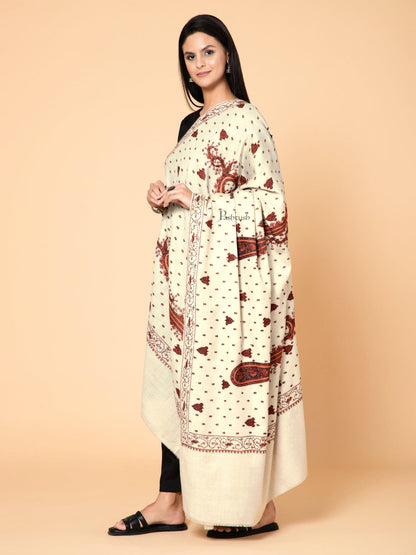 Pashtush India Womens Shawls Pashtush Womens Shawl, Fine Wool Paisley Embroidery, Beige