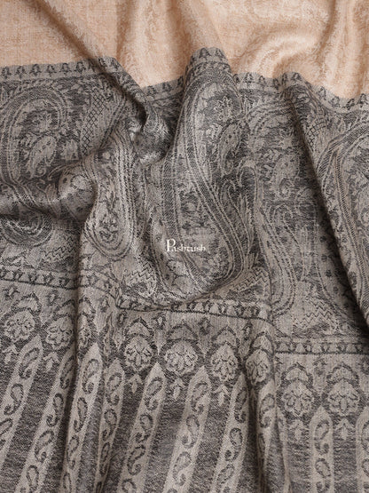 Pashtush India Womens Shawls Pashtush Womens Shawl, Fine Wool Self Jacquard Weave, Beige and Black