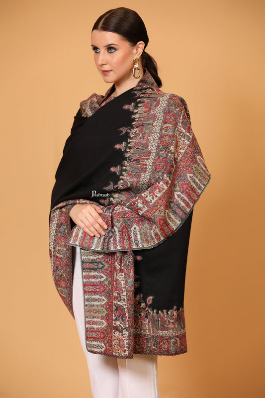 Pashtush India Womens Shawls Pashtush Womens Shawl, Fine Wool, Soft and Warm, Woven Darbar Design, Black
