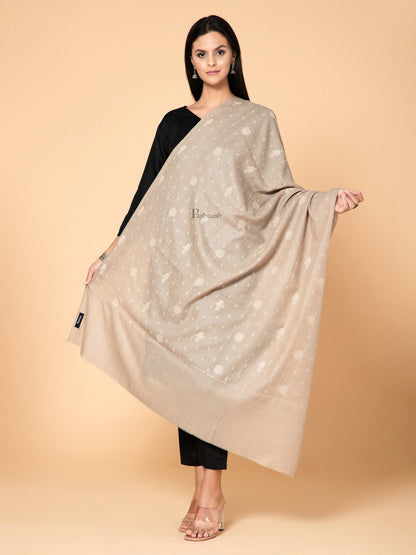 Pashtush India Womens Shawls Pashtush Womens Shawl, Fine Wool, Tone on Tone Embroidery, Natural Beige