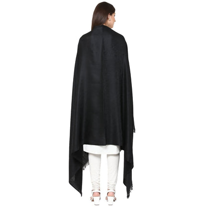 Pashtush Womens Shawl, Fine Wool With Paisley Jacquard Weave, Rich Black