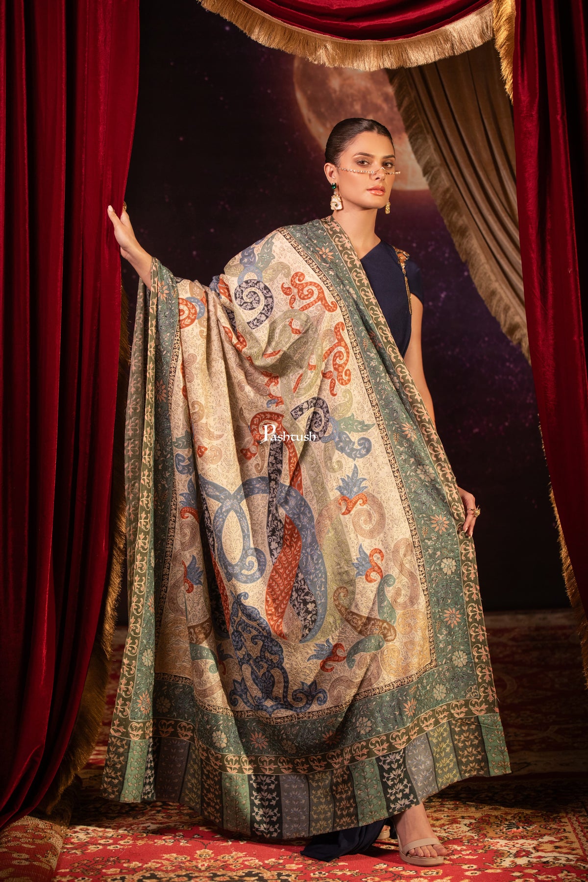 Pashtush India Womens Shawls Pashtush Womens Shawl, Kalamkari Design, Multicolour