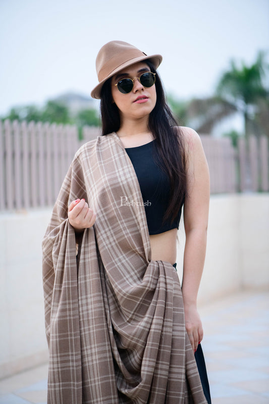 Pashtush India Womens Shawls Pashtush Womens Shawl, Thick Wool Shawl Check Design,  Extra Warm Shawl