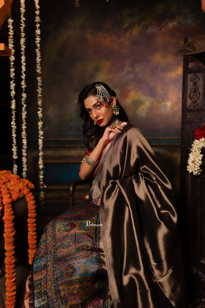 Pashtush India Womens Shawls Pashtush Womens Shawl, Twilight Collection, Palla border weave Fine Wool, Amber and Gold