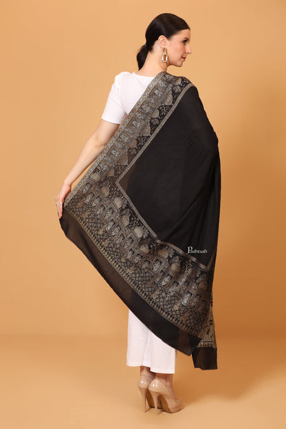 Pashtush India Womens Shawls Pashtush Womens Shawl, Twilight Collection, Royal Shamyana, Metallic Weave Design, Black