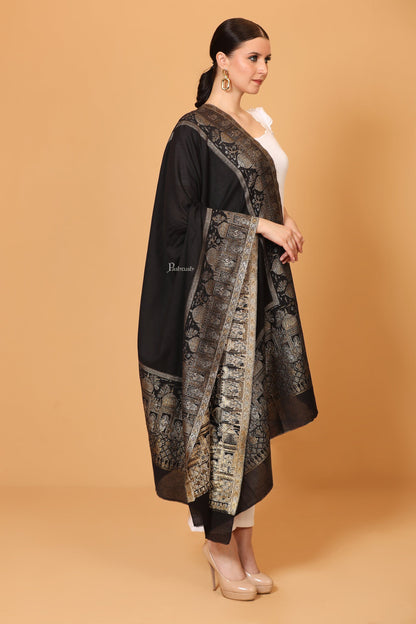 Pashtush India Womens Shawls Pashtush Womens Shawl, Twilight Collection, Royal Shamyana, Metallic Weave Design, Black