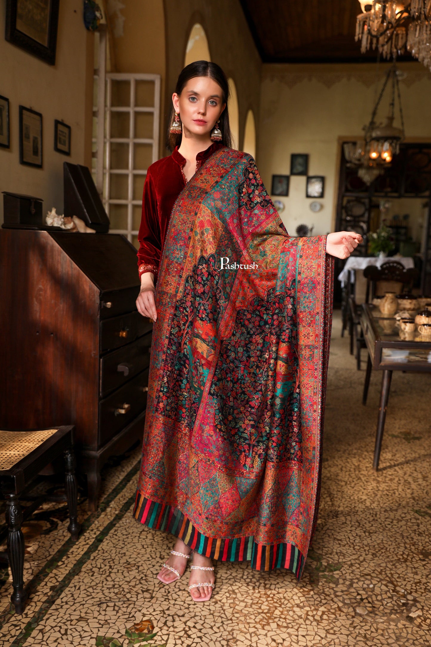Pashtush India Womens Shawls Pashtush Womens Shawl,  Twilight Collection Shawl, Woven Design, Extra Fine Wool, Multicoloured