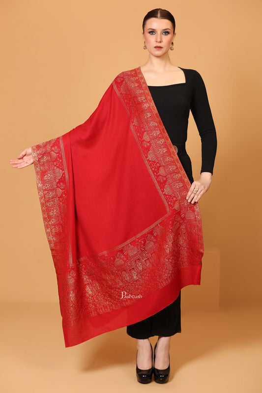 Pashtush India Womens Shawls Pashtush Womens Shawl, Twiligth Collection, Royal Shamyana, Metallic Weave Design, Deep Red
