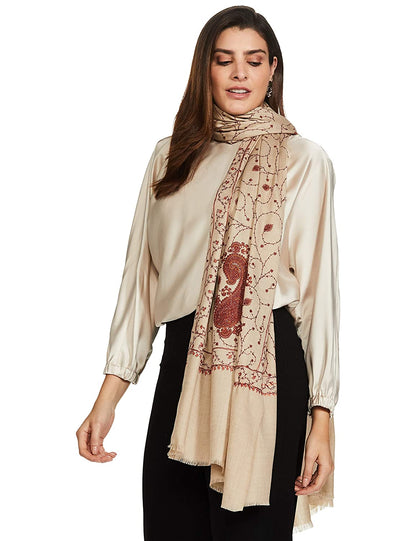 Pashtush India 100x200 Pashtush Womens Shawl With Khakikar Sozni Embroidery, Soft And Warm, Light Weight