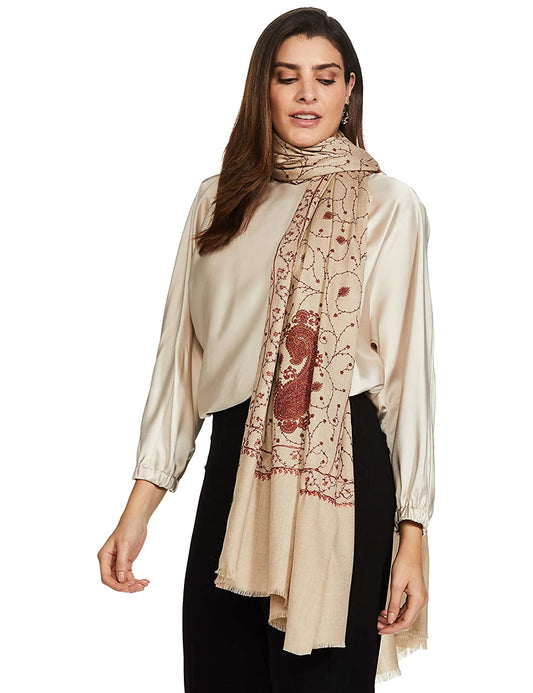 Pashtush India 100x200 Pashtush Womens Shawl With Khakikar Sozni Embroidery, Soft And Warm, Light Weight
