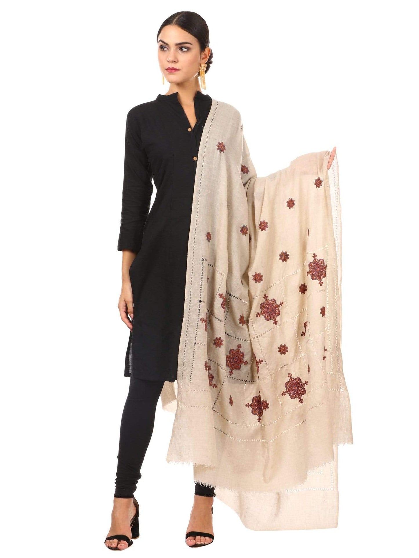 Pashtush Womens Shawl With Tarkashi, Fineembroidery With Hand Knotted. Hand-Made Shawl