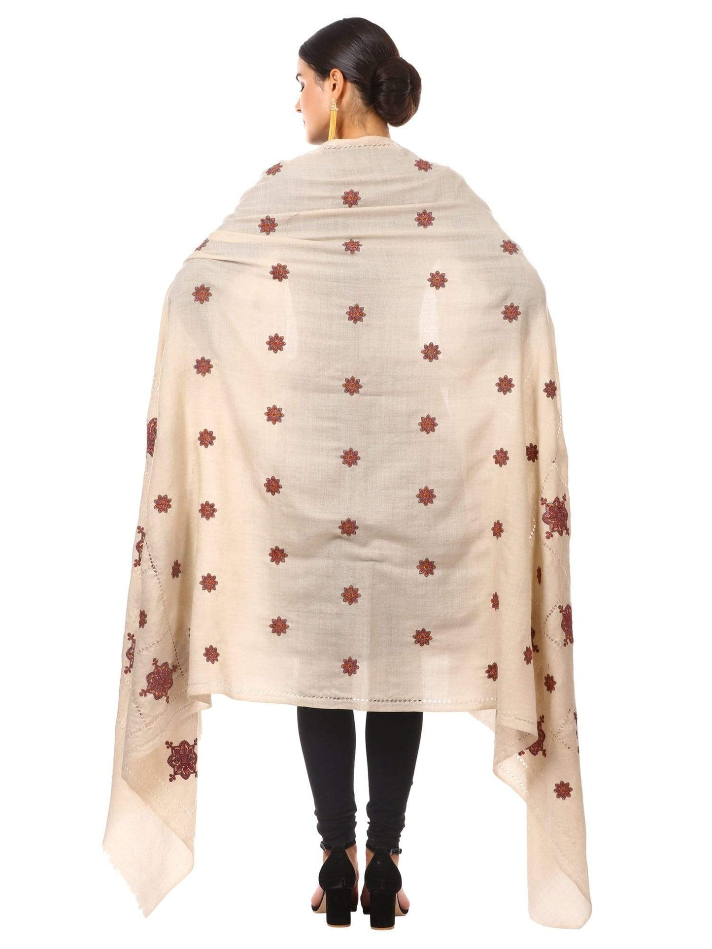Pashtush Womens Shawl With Tarkashi, Fineembroidery With Hand Knotted. Hand-Made Shawl