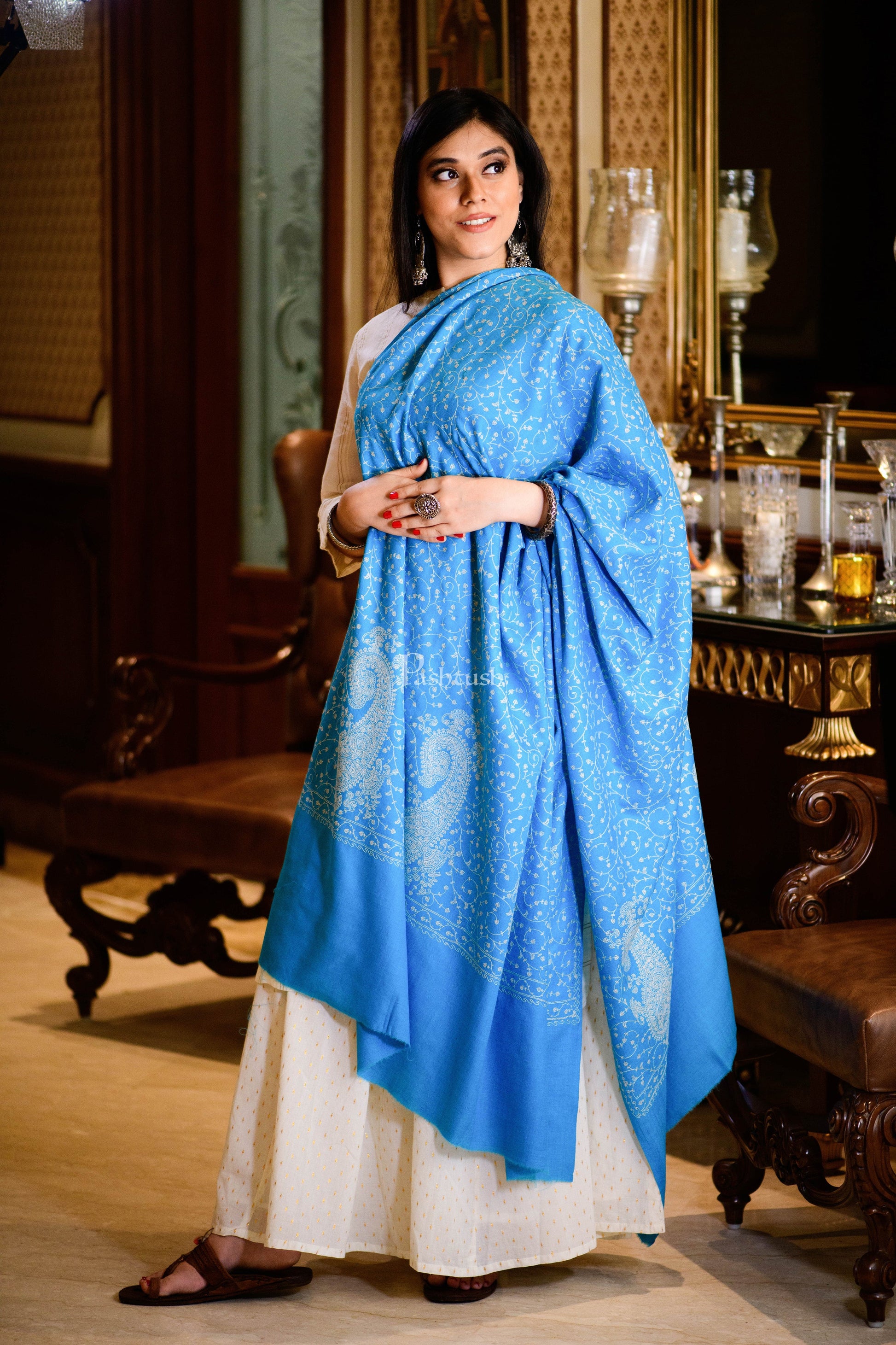 Pashtush India Womens Shawls Pashtush Womens Shawl With Tone On Tone Embroidery, Soft And Warm, Light Weight