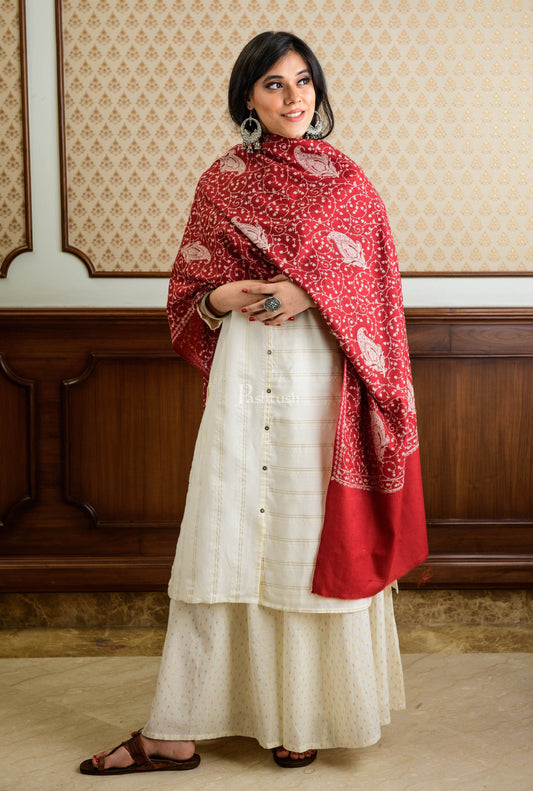 Pashtush India Womens Shawls Pashtush Womens Shawl With Tone On Tone Embroidery, Soft And Warm, Light Weight