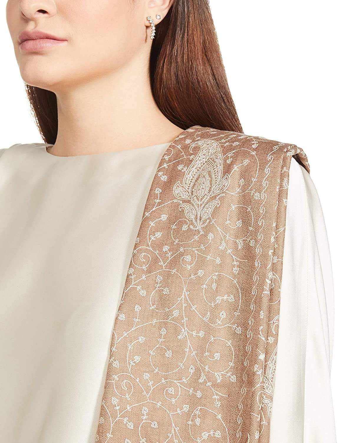 Pashtush India 100x200 Pashtush Womens Shawl With Tone On Tone Embroidery, Soft And Warm, Light Weight, Beige