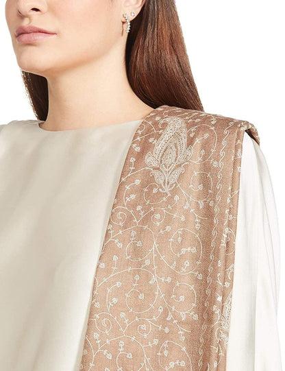 Pashtush India 100x200 Pashtush Womens Shawl With Tone On Tone Embroidery, Soft And Warm, Light Weight, Beige