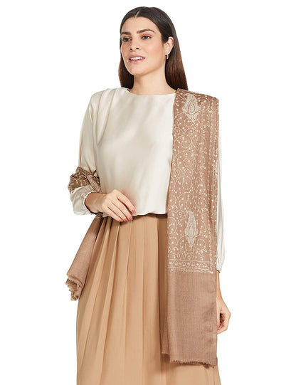 Pashtush India 100x200 Pashtush Womens Shawl With Tone On Tone Embroidery, Soft And Warm, Light Weight, Beige