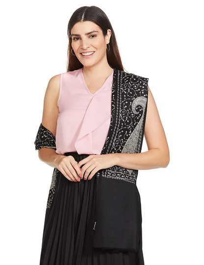 Pashtush India 100x200 Pashtush Womens Shawl With Tone On Tone Embroidery, Soft And Warm, Light Weight, Black