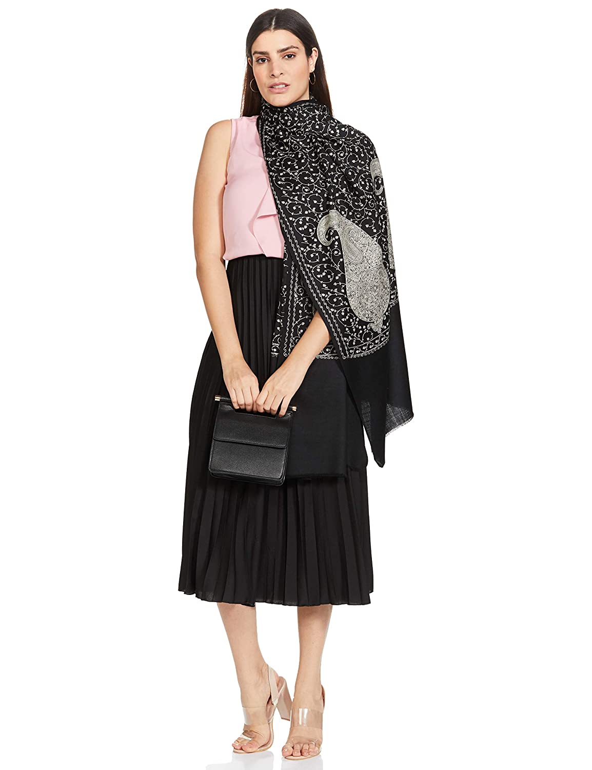 Pashtush India 100x200 Pashtush Womens Shawl With Tone On Tone Embroidery, Soft And Warm, Light Weight, Black