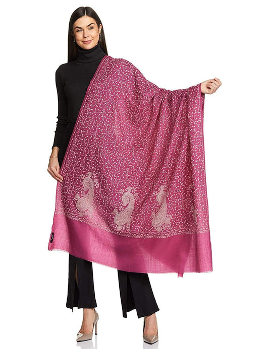 Pashtush India 100x200 Pashtush Womens Shawl With Tone On Tone Embroidery, Soft And Warm, Light Weight, Fuchsia
