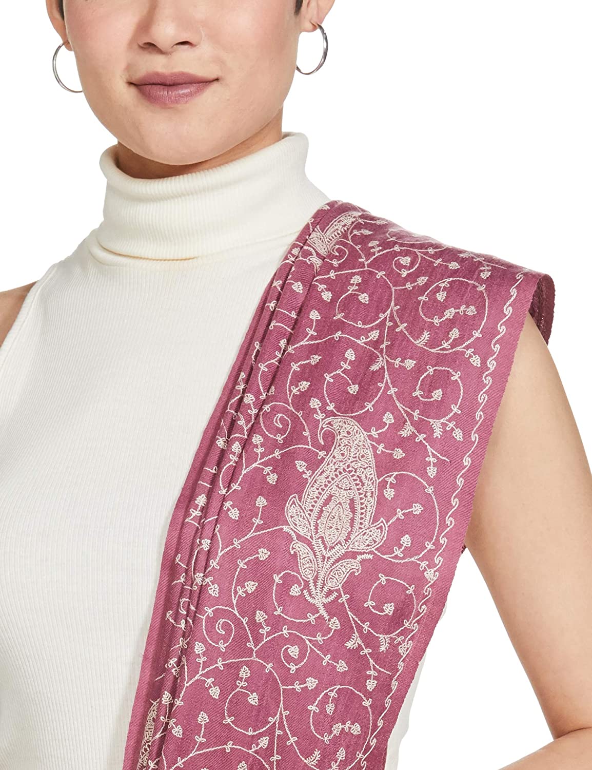 Pashtush India 100x200 Pashtush Womens Shawl With Tone On Tone Embroidery, Soft And Warm, Light Weight, Peel-Lilac