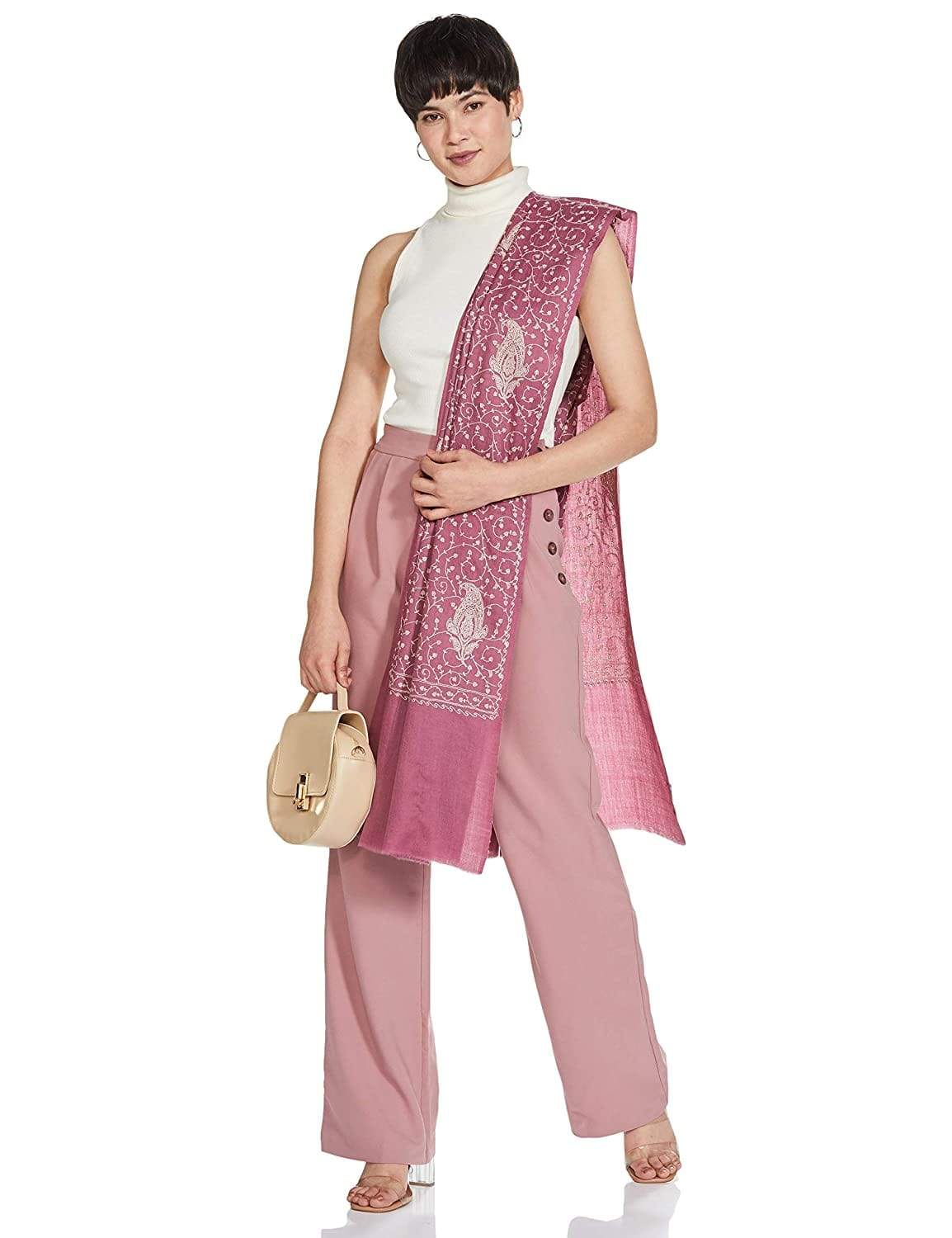 Pashtush India 100x200 Pashtush Womens Shawl With Tone On Tone Embroidery, Soft And Warm, Light Weight, Peel-Lilac