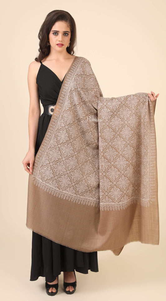 Pashtush India 100x200 Pashtush Womens Shawl with Tone on Tone Embroidery, Soft and Warm, Taupe